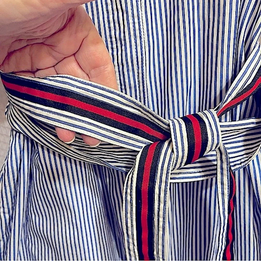 Nordstrom 1901 Striped Blue & White Cotton Shirtdress Belt Cotton Obi Sash Sz 6 - Picture 10 of 12